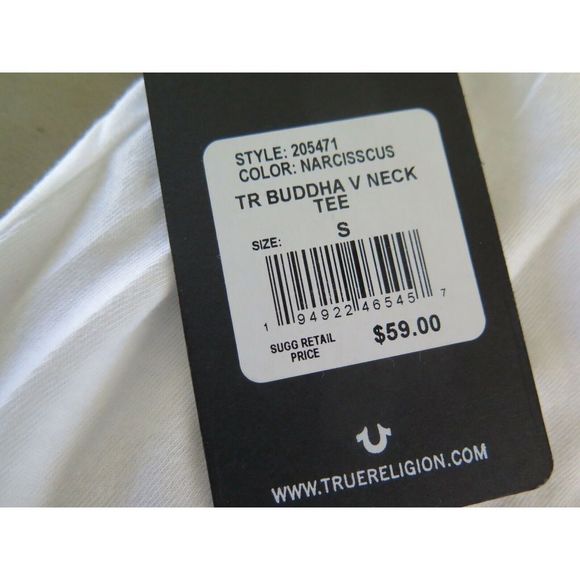 True Religion Women's Size Small Narcisscus Buddha SS V-Neck Tee T-Shirt $60 - Picture 5 of 5